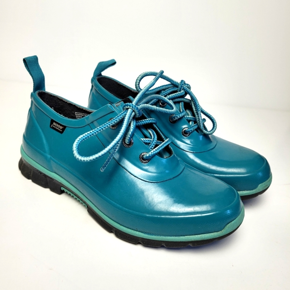 BOGS WOMENS AMANDA RAIN SHOE LOW PROFILE RUBBER BOOT 6 TEAL TURQUOISE BLUE